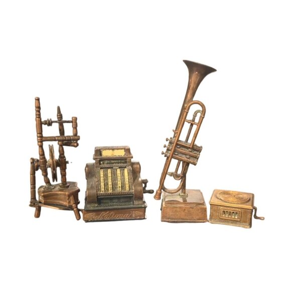 vintage Metal Pencil Sharpener Set Cash Register Trumpet Phonograph Wheel - Picture 2 of 13